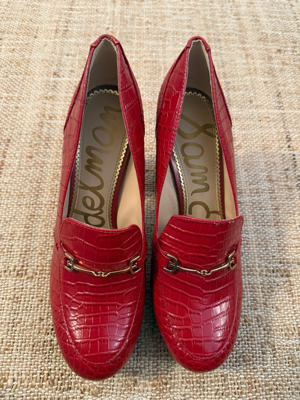 Sam Edelman Aretha horse bit Red croc patent leather Loafer platform pumps 8 - Picture 3 of 8